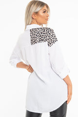 White Leopard Print Insert Button Down Shirt - Shelby
