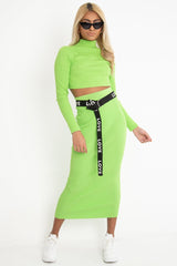 Lime Rib Knitted Midi Skirt - Kloey