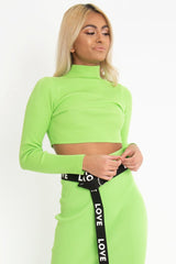 Lime High Neck Rib Knit Crop Jumper - Emogene