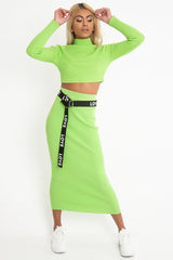 Lime Rib Knitted Midi Skirt - Kloey