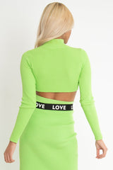 Lime High Neck Rib Knit Crop Jumper - Emogene