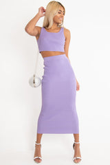 Lilac Rib Knit Crop Top Midi Skirt Co-Ord - Larissa