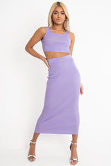 Lilac Rib Knit Crop Top Midi Skirt Co-Ord - Larissa