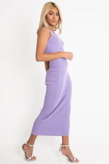 Lilac Rib Knit Crop Top Midi Skirt Co-Ord - Larissa