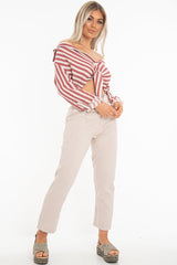 Red White Stripe Oversized Button Down Shirt - Sopha