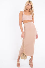 Beige Rib Knitted Midi Skirt - Kloey