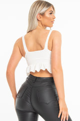 White Frill Hem Crop Top - Keya