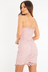 Nude Crochet Overlay Plunge Mini Dress - Brandi