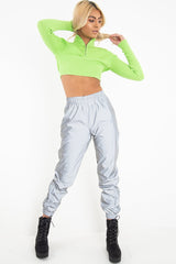 Lime Half Zip Rib Crop Jumper - Elisea