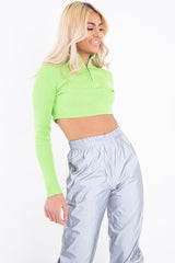 Lime Half Zip Rib Crop Jumper - Elisea