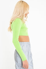 Lime Half Zip Rib Crop Jumper - Elisea