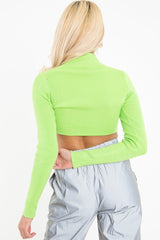 Lime Half Zip Rib Crop Jumper - Elisea