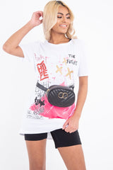 White Printed Slogan Longline T-Shirt - Jaylissa