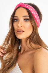 Neon Pink Polka Dot Twist Headband - Kentlee