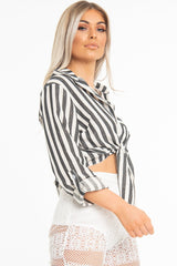 Black White Stripe Oversized Button Down Shirt - Sopha