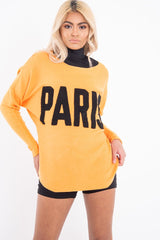 Orange Rib Knit Paris Slogan Jumper - Khylah