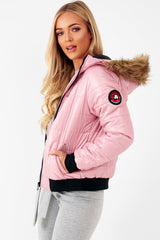 Dusky Pink Faux Fur Hooded Puffer Coat - Kamorah