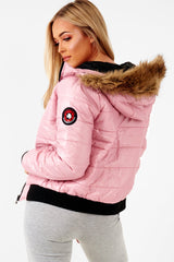Dusky Pink Faux Fur Hooded Puffer Coat - Kamorah