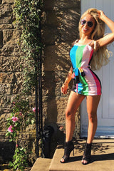 Multi Stripe Tie Waist Cami Dress - Dyamond