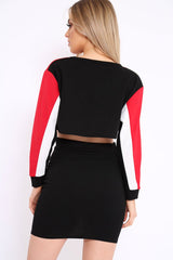 White Red and Black Colour Block Crop Top and Skirt Co-ord - Dyana