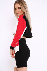 White Red and Black Colour Block Crop Top and Skirt Co-ord - Dyana