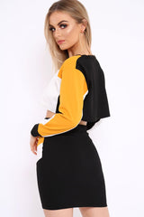 Mustard White and Black Colour Block Crop Top and Skirt Co-ord - Dyana