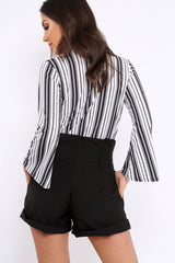 Black and White Striped Plunge Front Bodysuit - Dyanna