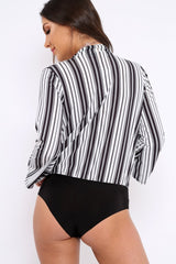 Black and White Striped Plunge Front Bodysuit - Dyanna