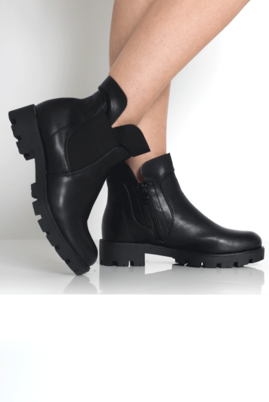 Nadia Black PU Side Zip Ankle Boots