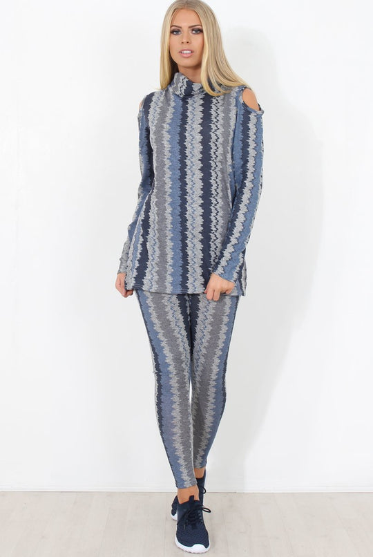 Blue and Grey Patterned Loungewear Set - Jessica
