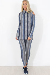 Blue and Grey Patterned Loungewear Set - Jessica