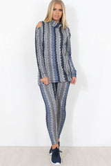 Blue and Grey Patterned Loungewear Set - Jessica