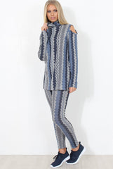 Blue and Grey Patterned Loungewear Set - Jessica
