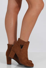 Camel Suede Heeled Boots with Metal Detailing - Nia