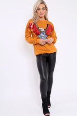 Mustard Sequin Embellished Rock Eagle Slogan Sweatshirt - Zaria