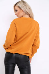 Mustard Sequin Embellished Rock Eagle Slogan Sweatshirt - Zaria