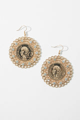 Gold Diamante Filigree Emblem Earrings - Juliyana