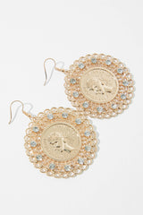Gold Diamante Filigree Emblem Earrings - Juliyana