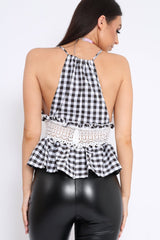 Black Gingham and Lace Cami Crop Top - Eboni