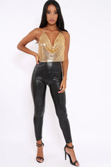 Gold Cowl Chainmail Halterneck Crop Top - Ebonie