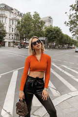 Orange Half Zip Rib Crop Jumper - Elisea