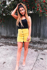 Mustard Corduroy Button Front Mini Skirt - Elcie