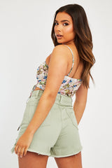 Sage Denim Extreme Rip Front Shorts - Aarya