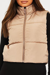 Camel Cropped Puffer Gilet - Zura