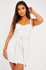 White Contrast Stitch Belted Mini Skirt - Neva