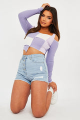 Lilac Colour Block Off Shoulder Crop Top - Lanae