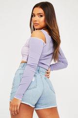 Lilac Colour Block Off Shoulder Crop Top - Lanae