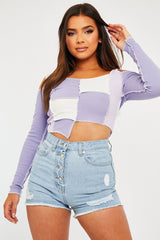 Lilac Colour Block Off Shoulder Crop Top - Lanae