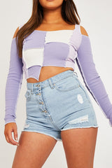 Lilac Colour Block Off Shoulder Crop Top - Lanae