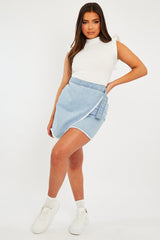White Ribbed Frill Shoulder Crop Top - Khyla